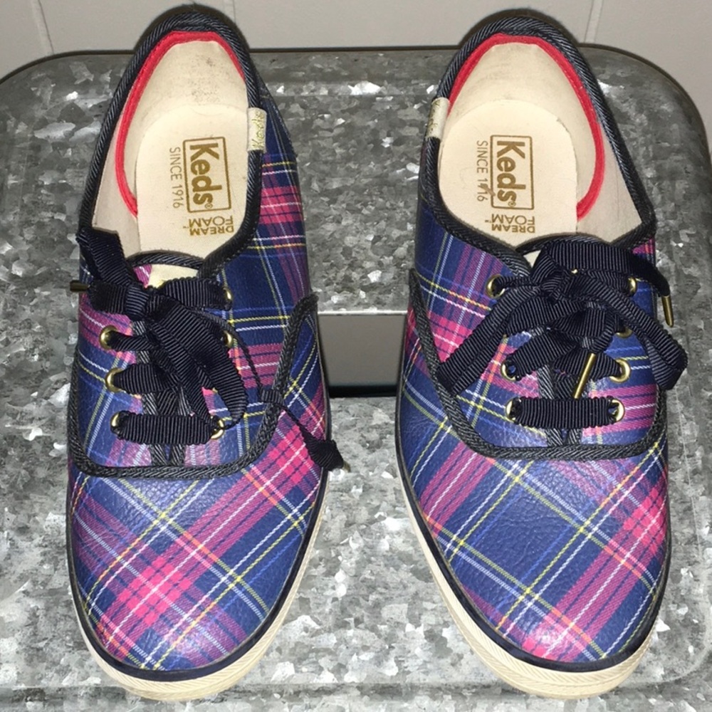 Keds Plaid Sneakers in Navy, Pink, and White - Picture 3 of 7